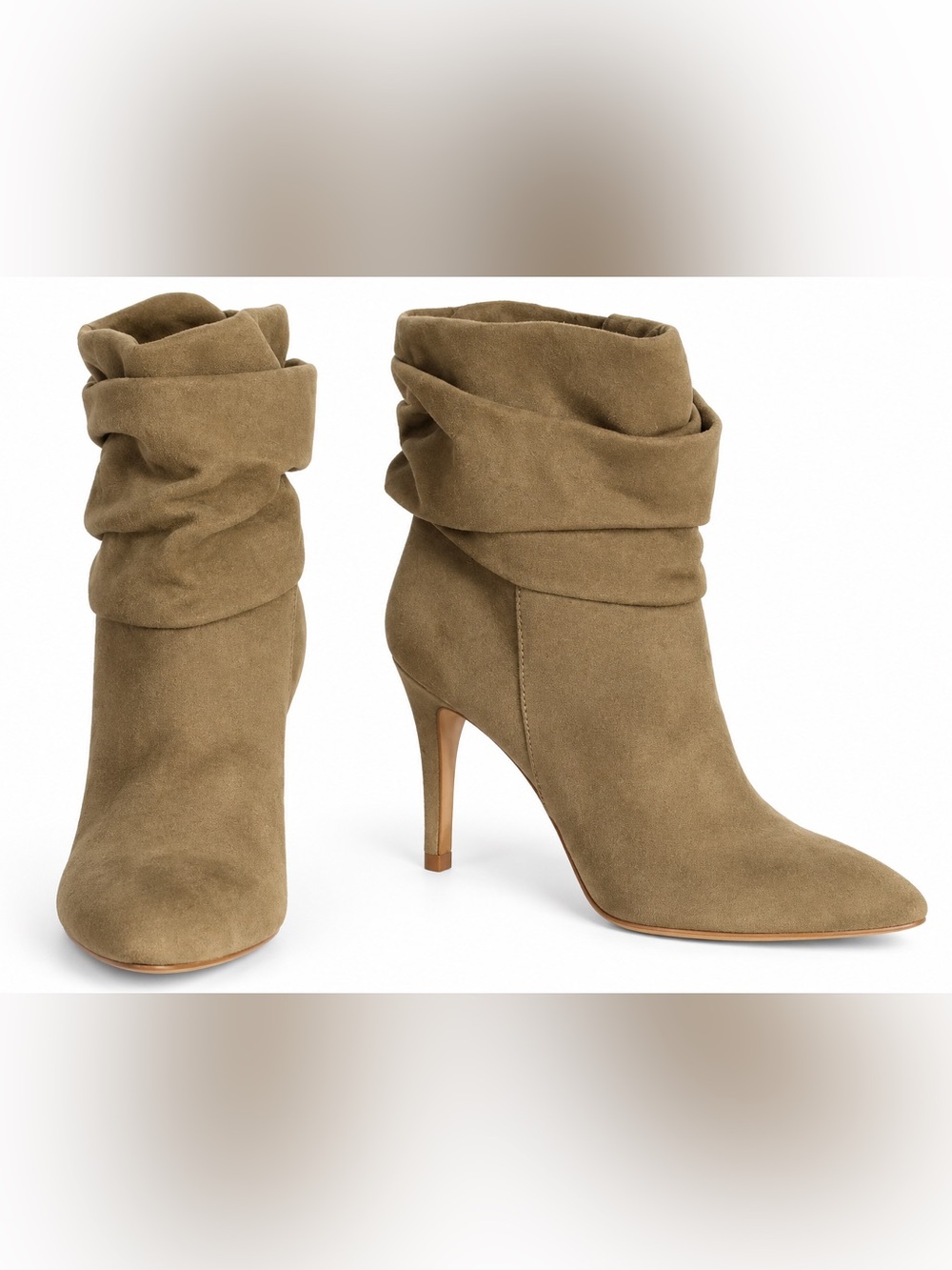 Izabella Rue beige suede heels- slouchy-style ankle boots